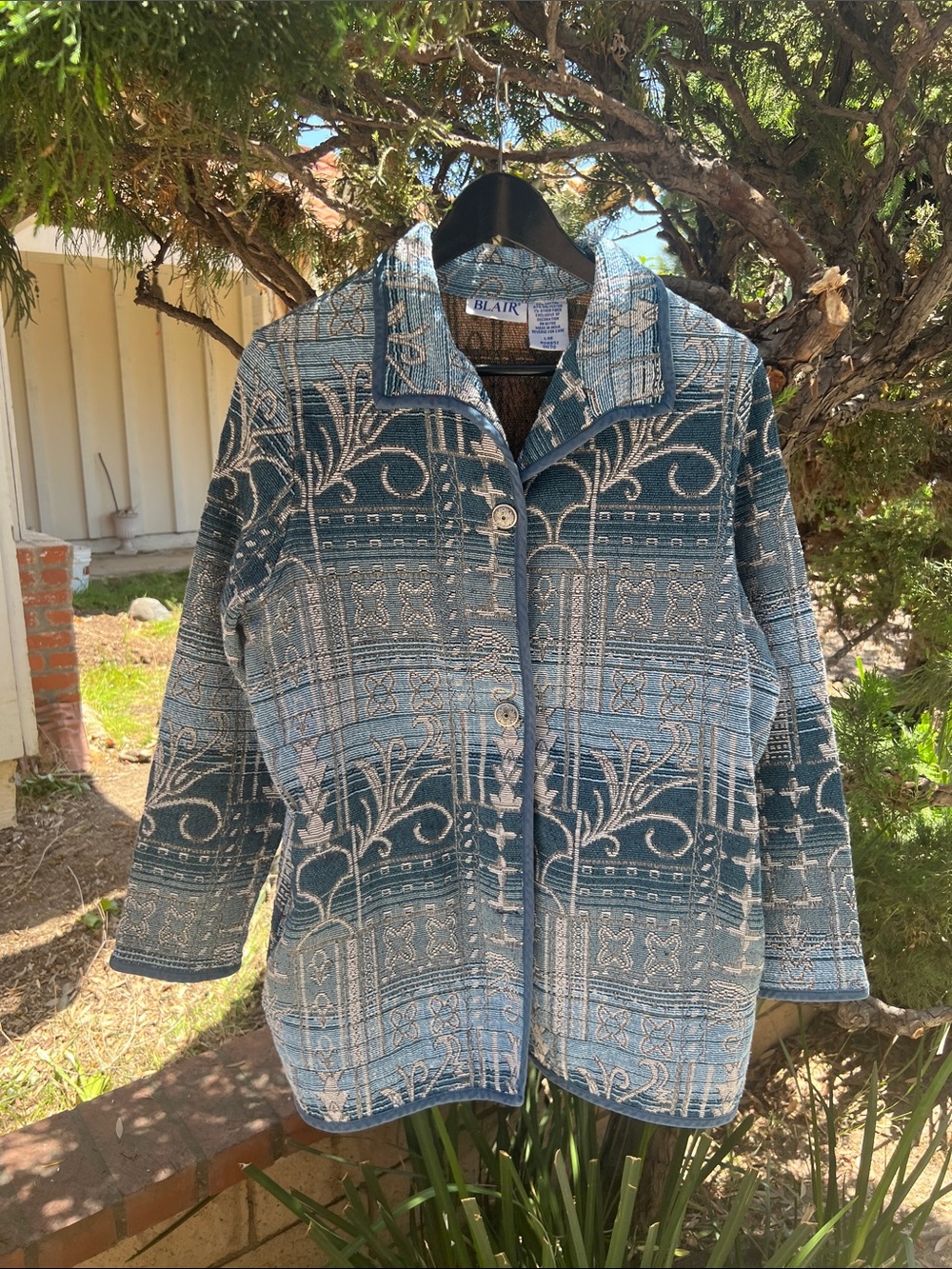 Blair Multicolor Textured Knit jacket in Teal and Tan vintage size L